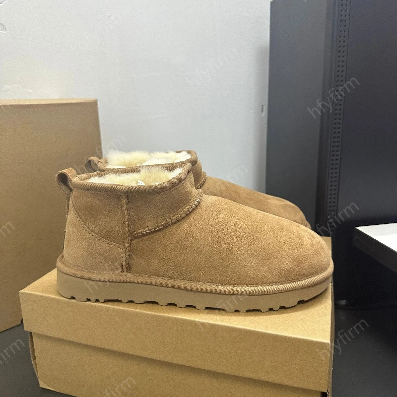 Bottes Courtes d'hiver en Suédine Doublées de Fourrure et pour Femme marron