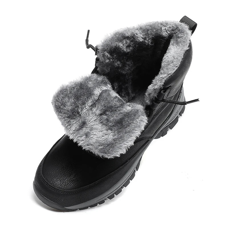 Bottes d'hiver Hautes Imperméables avec Fourrure pour femmes et hommes noir3