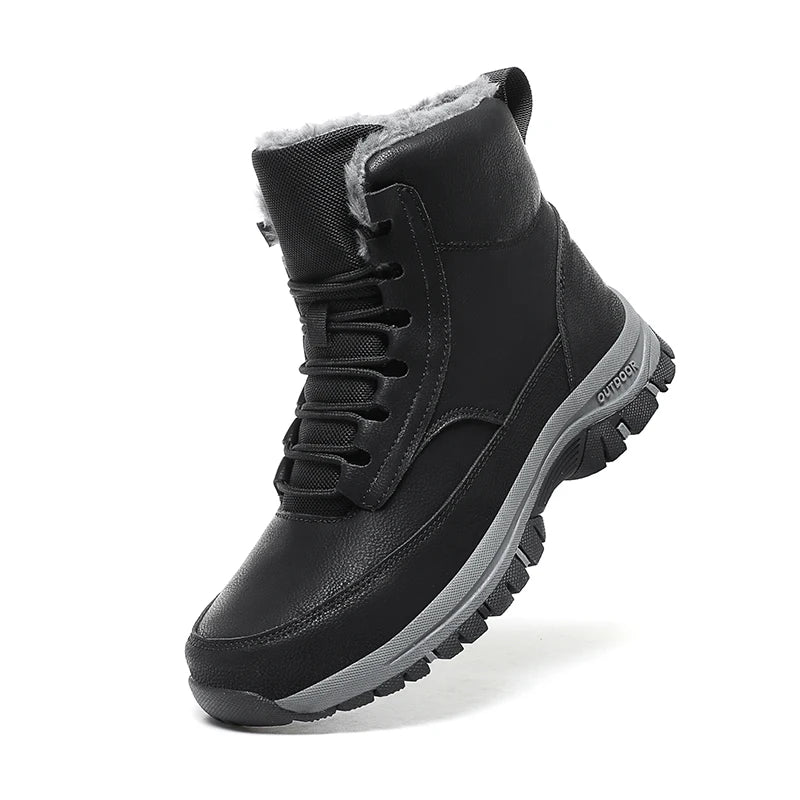 Bottes d'hiver Hautes Imperméables avec Fourrure pour femmes et hommes noir4