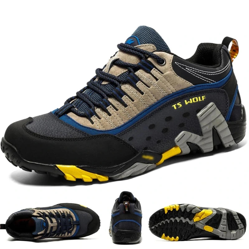 Chaussures de randonnée et d'escalade en montagne en cuir véritable bleu