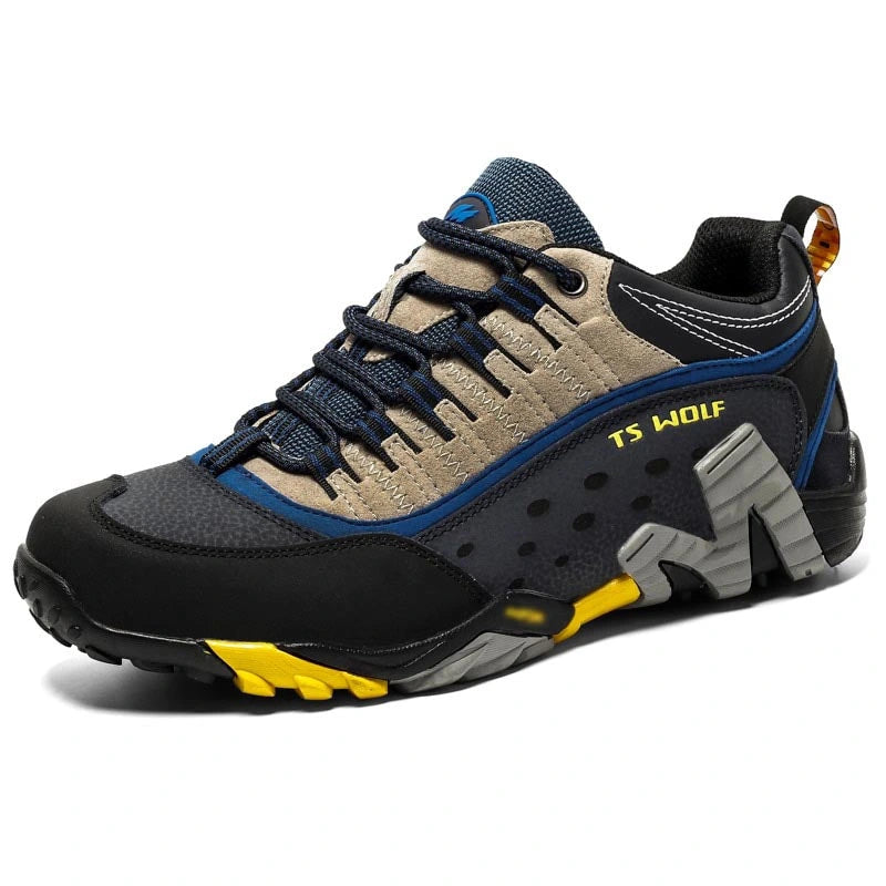 Chaussures de randonnée et d'escalade en montagne en cuir véritable bleu1