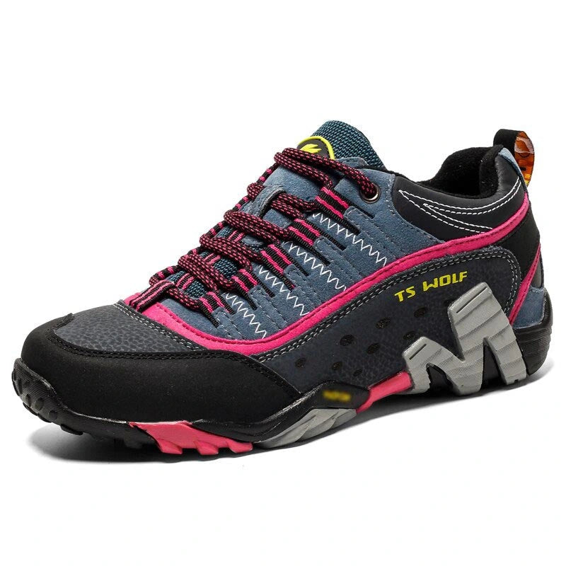 Chaussures de randonnée et d'escalade en montagne en cuir véritable rose