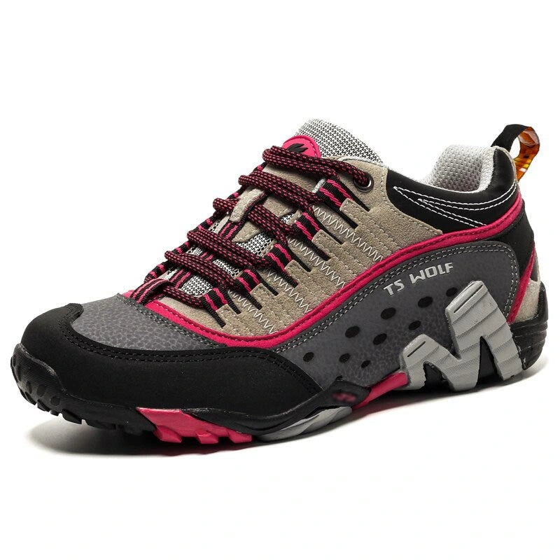 Chaussures de randonnée et d'escalade en montagne en cuir véritable rouge