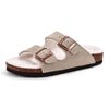 Sandales Doublees en Fourrure avec Double Bride kaki