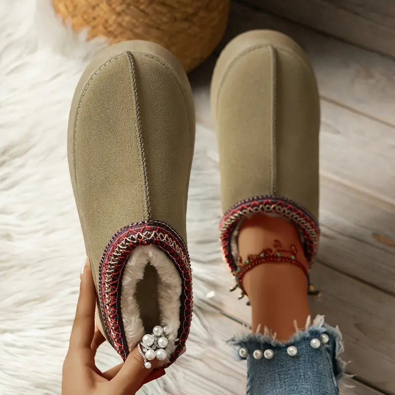 Women's Fur Lined Platform Slippers 